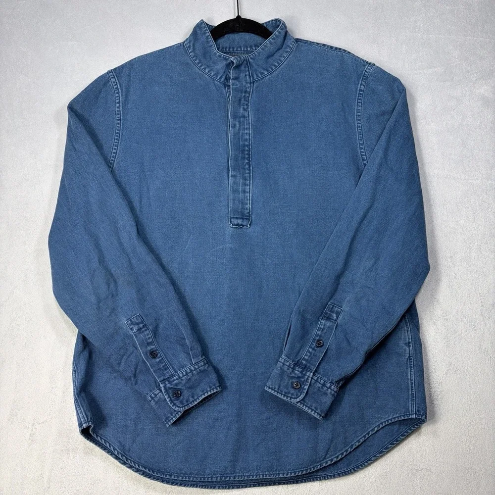 Bonobos Banded Collar Shirt Men's Size Medium Blue Long Sleeves Cotton